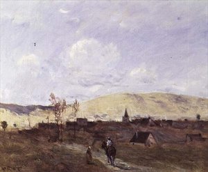 Caballero a la Vista de un Pueblo de Jean Baptiste Camille Corot