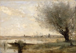 Pescador amarrado a una orilla (óleo sobre lienzo)