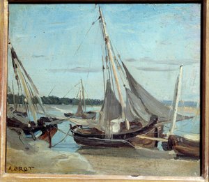 Barcos de pesca en el canal de Trouville. Pintura de Camille Corot (1796-1875) de Jean Baptiste Camille Corot