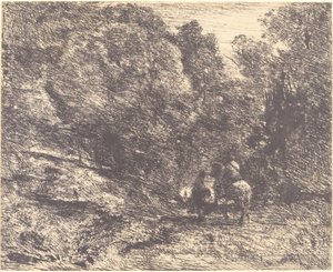 Jinete y vagabundo en el bosque