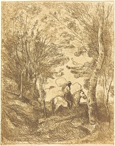Jinete en el bosque, gran placa (Le Grand Cavalier sous bois) de Jean Baptiste Camille Corot