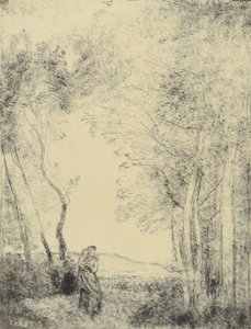 Joven madre a la entrada de un bosque de Jean Baptiste Camille Corot