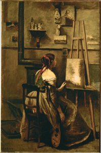 Estudio de Corot - joven sentada ante un caballete ... de Jean Baptiste Camille Corot