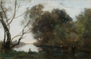 Lago: Puesta de sol, c. 1820-1860 de Jean Baptiste Camille Corot