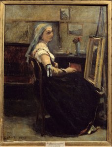El taller o mujer frente a un caballete por Camille Corot (1796-1875) 1870. Lyon, Museo de Bellas Artes de Jean Baptiste Camille Corot