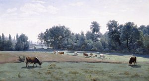 Marcoussis - Vacas pastando, 1845-50 de Jean Baptiste Camille Corot