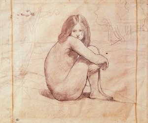 Chica desnuda sentada, dibujo de Jean-Baptiste-Camille Corot (1796-1875) de Jean Baptiste Camille Corot