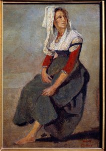 Retrato de la italiana Maria de Sorre, sentada con la cabeza levantada de Jean Baptiste Camille Corot