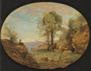 Pastor mirando un desfiladero rocoso, 1859 de Jean Baptiste Camille Corot