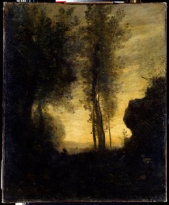 Cabra sentada tocando la flauta en un claro de Jean Baptiste Camille Corot