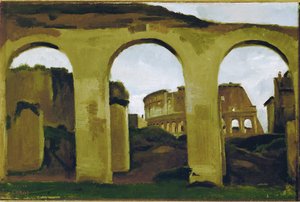 El Coliseo, visto a través de las arcadas de la Basílica de San Constantino, Roma ... de Jean Baptiste Camille Corot