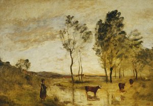 El vado; Vacas al borde del vado de Jean Baptiste Camille Corot