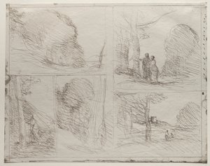 El jardín de Pericles; El callejón del pintor; Garabato; El gran leñador; La torre de Enrique VIII de Jean Baptiste Camille Corot