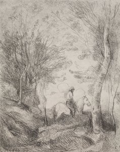 El gran caballero en el bosque, impresión original 1854, impresa en 1921 de Jean Baptiste Camille Corot