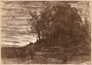 El bosque del ermitaño o las orillas del lago Trasimène,1858 (dibujo) de Jean Baptiste Camille Corot