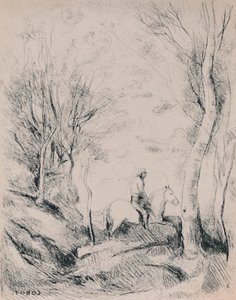 El jinete en el bosque, c.1854 de Jean Baptiste Camille Corot