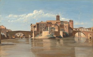 La isla y el puente de San Bartolomeo, Roma de Jean Baptiste Camille Corot