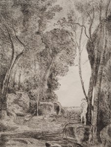 El pequeño pastor, impresión original 1855, impreso en 1921 de Jean Baptiste Camille Corot
