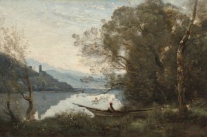 El barquero amarrado: Recuerdo de un lago italiano de Jean Baptiste Camille Corot