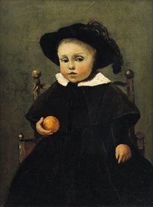 El Pintor Adolphe Desbrochers (1841-1902) de Niño, Sosteniendo una Naranja