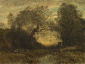 El estanque en la entrada del bosque de Jean Baptiste Camille Corot