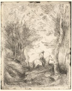 El jinete en el bosque, gran lámina de Jean Baptiste Camille Corot