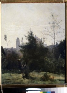 ""Vista del castillo de Pierrefonds en el Oise"" Pintura de Camille Corot (1796-1875) Circa 1860 Museo Pouchkine, Moscú de Jean Baptiste Camille Corot