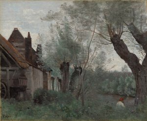 Sauces y casa de campo en Sainte-Catherine-lès-Arras de Jean Baptiste Camille Corot
