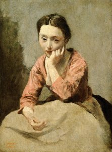 Mujer con blusa rosa de Jean Baptiste Camille Corot