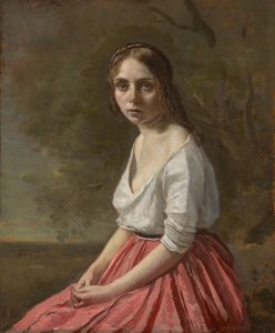 Joven mujer con falda rosa, c.1845-50