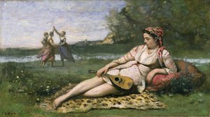 Jóvenes mujeres de Esparta (o Gitana reclinada) c.1868-70 de Jean Baptiste Camille Corot