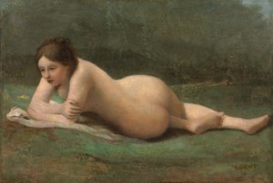 Joven mujer reclinada en la hierba de Jean Baptiste Camille Corot