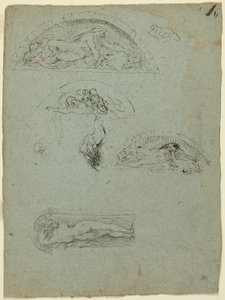Figura de Pie en un Nicho y Estudios para el Grupo Ugolino (recto); Prelado con Túnica Roja en una Multitud (verso) de Jean Baptiste Carpeaux