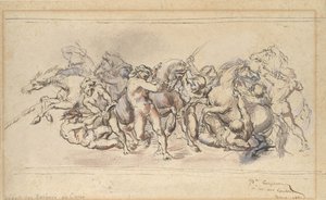 Inicio de la carrera de los caballos Barberi, Roma, 1860 de Jean Baptiste Carpeaux