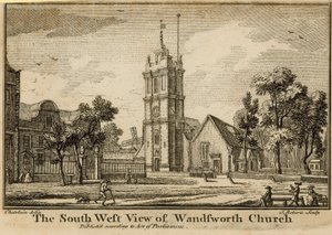 La vista suroeste de la iglesia de Wandsworth
