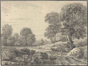 Viajeros en un camino en un paisaje boscoso de Jean Baptiste Claude Chatelain