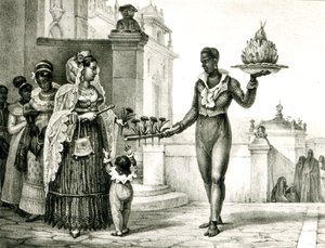 Vendedora de flores fuera de una puerta de iglesia, de 