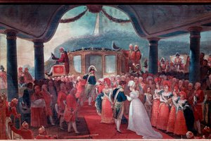 La llegada de María Leopoldina de Habsburgo-Lorena (1797-1826) a Río de Janeiro en 1817, para casarse con el Emperador Pedro I de Brasil de Jean Baptiste Debret