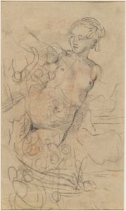 Desnudo reclinado con el brazo derecho levantado sobre un estudio de composición rápida [verso] de Jean Baptiste Deshays