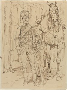 Un Húsar Francés Guiando un Caballo de Jean Baptiste Edouard Detaille