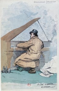 Francia, París, grabado coloreado del compositor francés Emmanuel Chabrier de Jean Baptiste Edouard Detaille