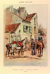 Tipos y uniformes del Ejército Francés del Capitán Jules Richard, ilustrado por Edouard Detaille (1848-1912): Cazadores a caballo; Servicio de campo en 1886, colección privada de Jean Baptiste Edouard Detaille