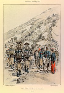Tipos y Uniformes del Ejército Francés del Capitán Jules Richard, ilustrado por Edouard Detaille (1848-1912): Tiradores Indígenas en Columna en 1886, Colección Privada de Jean Baptiste Edouard Detaille