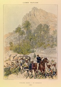 Tipos y uniformes del ejército francés del capitán Jules Richard, ilustrado por Edouard Detaille (1848-1912): Fusileros marinos en expedición en 1887, colección privada