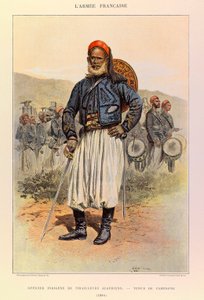 Tipos y uniformes del Ejército Francés del Capitán Jules Richard, ilustrado por Edouard Detaille (1886): Oficial Nativo de Tunecinos Argelinos en Uniforme de Campo, Colección Privada de Jean Baptiste Edouard Detaille