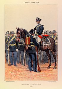 Tipos y uniformes del Ejército Francés del Capitán Jules Richard, ilustrado por Edouard Detaille (1848-1912): Gendarmería en gran atuendo en 1887, colección parcial de Jean Baptiste Edouard Detaille