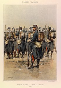 Tipos y uniformes del Ejército Francés del Capitán Jules Richard, ilustrado por Edouard Detaille (1848-1912): Zapador del Ingenieros en vestimenta de campo en 1886, colección privada de Jean Baptiste Edouard Detaille