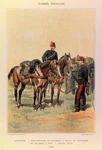 Tipos y uniformes del Ejército Francés del Capitán Jules Richard, ilustrado por Edouard Detaille (1848-1912): Artillería: Suboficiales de baterías a caballo y artilleros de batería a pie en gran atuendo en 1886, Colección privada de Jean Baptiste Edouard Detaille