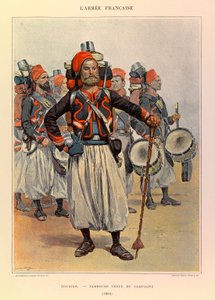 Tipos y uniformes del ejército francés del capitán Jules Richard, ilustrado por Edouard Detaille (1848-1912): Zuavos: tambor en traje de campo en 1886, colección privada de Jean Baptiste Edouard Detaille