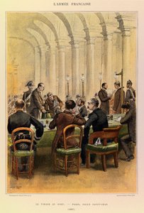 Tipos y uniformes del ejército francés del Capitán Jules Richard, ilustrados por Edouard Detaille: El sorteo en París, Sala Saint Jean en 1887